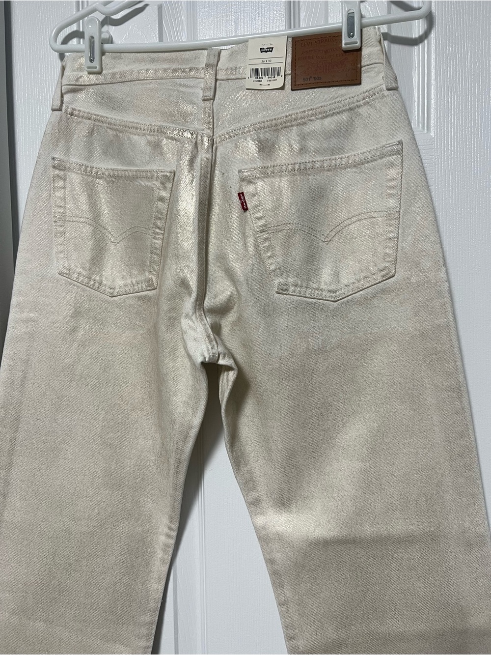 Levi’s Premium 501 ’90s Metallic Foil Straight Jeans White Gold NWT 26x30 - Picture 5 of 10